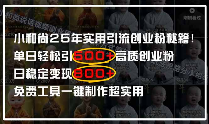 小和尚2025年实用引流秘籍!单日轻松引500+高质量创业粉,日变现800+,…网赚项目-三才资源库分享