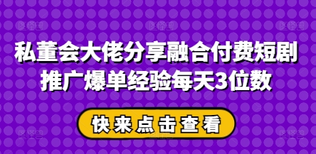 私董会大佬分享融合付费短剧推广爆单经验每天3位数网赚项目-三才资源库分享