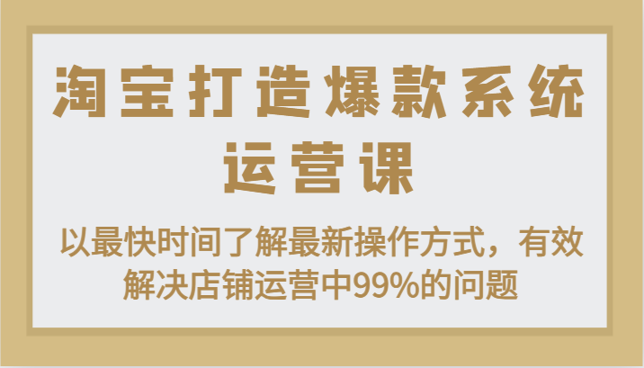 淘宝打造爆款系统运营课：以最快时间了解最新操作方式，有效解决店铺运营中99%的问题网赚项目-三才资源库分享