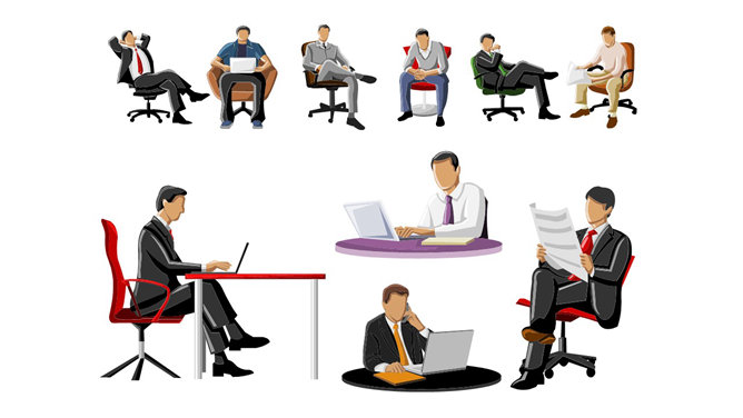 商务白领男士坐姿剪影PPT素材-三才资源库分享