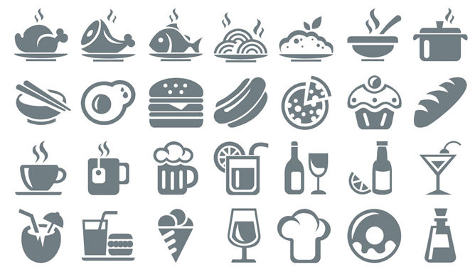 食物水果饮料餐具PPT小图标-三才资源库分享