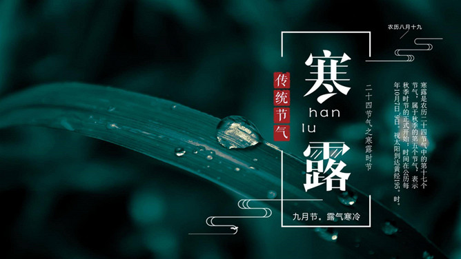 叶子露珠寒露节气PPT模板-三才资源库分享