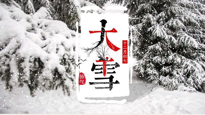 落雪松树大雪节气PPT模板-三才资源库分享