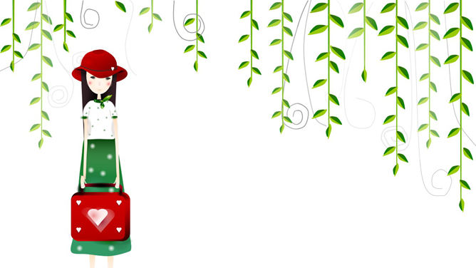 卡通可爱女生PPT背景图片-三才资源库分享