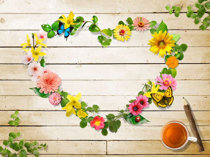 自然心形花环PPT背景图片-三才资源库分享