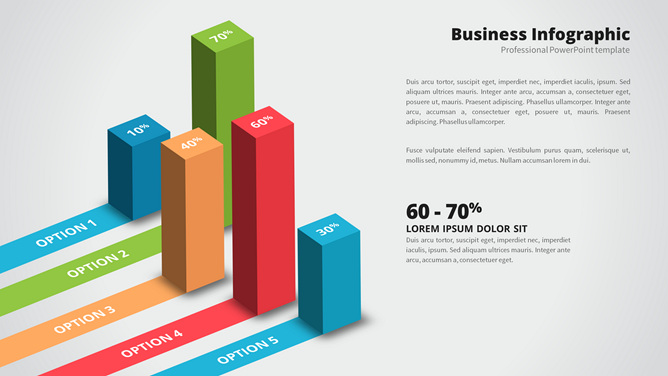 五项立体阴影PPT柱形图-三才资源库分享