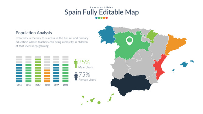 西班牙地图PPT素材-三才资源库分享