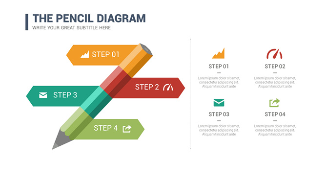 铅笔四步骤PPT图形素材-三才资源库分享