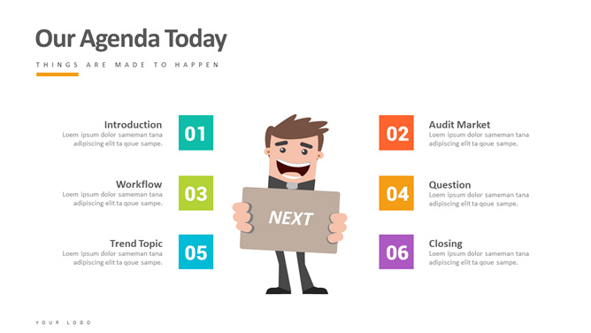 小人议程表六项并列PPT素材-三才资源库分享