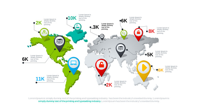 世界地图标记标点PPT素材-三才资源库分享