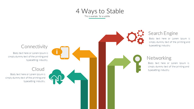 四项并列折叠箭头PPT图形-三才资源库分享