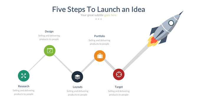 五步步骤火箭起飞PPT图形-三才资源库分享