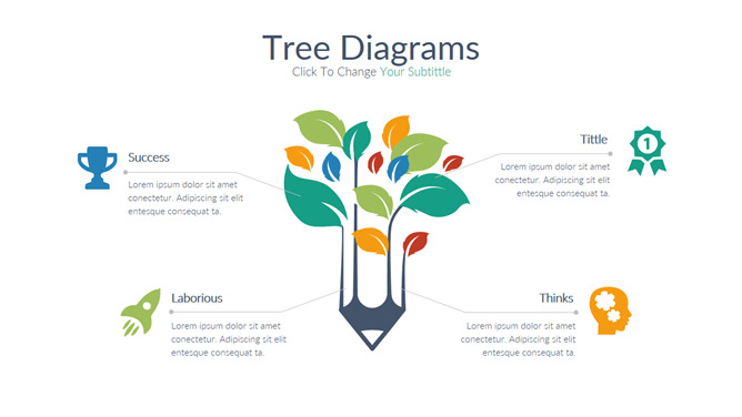 铅笔树形PPT图形素材-三才资源库分享