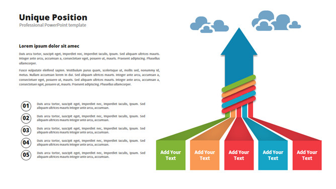 上升箭头五项并列PPT图形-三才资源库分享