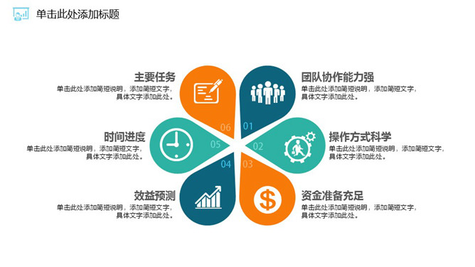 花朵花瓣形六项并列PPT模板-三才资源库分享