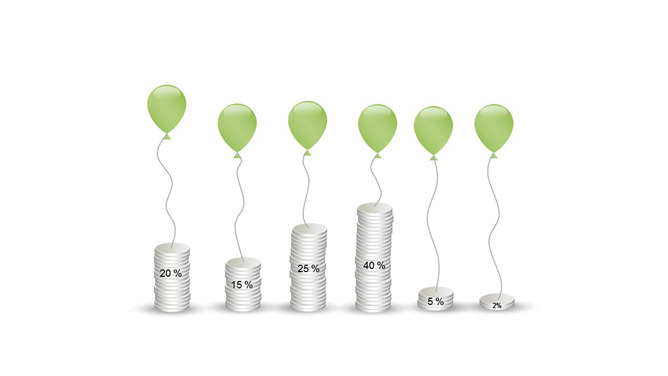 堆叠的硬币PPT柱形图模板-三才资源库分享