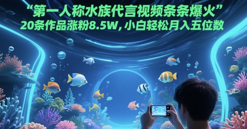 第一人称水族代言视频条条爆火，20条作品涨粉8.5W，小白轻松月入五位数网赚项目-三才资源库分享