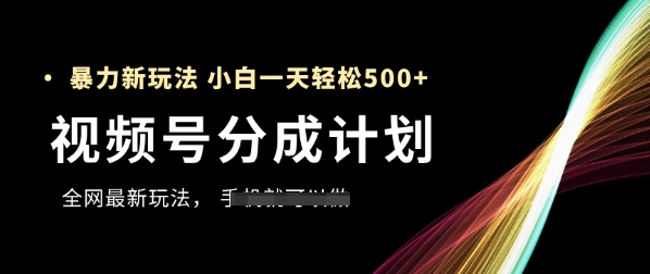 视频号分成计划，全网最暴力玩法，新手一天也能轻松5张+网赚项目-三才资源库分享
