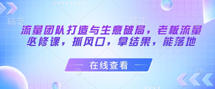 流量团队打造与生意破局,老板流量必修课,抓风口,拿结果,能落地网赚项目-三才资源库分享