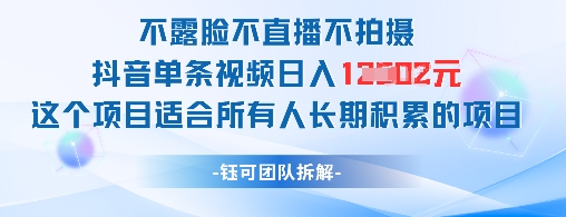 不露脸不直播不拍摄抖音单条视频日入1k+这个项目适合所有人长期积累的项目网赚项目-三才资源库分享