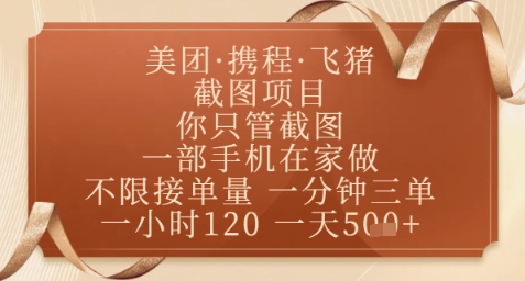 飞猪美团截图项目,你只管截图,一部手机在家做,正规平台无套路,一天5张+【揭秘】网赚项目-三才资源库分享