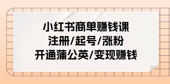 小红书商单赚钱课:注册/起号/涨粉/开通蒲公英/变现赚钱(25节课)网赚项目-三才资源库分享