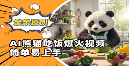 Ai熊猫吃饭爆火视频,条条原创,简单易上手网赚项目-三才资源库分享