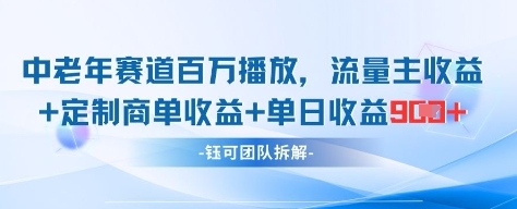 中老年赛道百万播放+流量主收益+定制收益,单日收益9张网赚项目-三才资源库分享