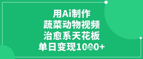 用Ai制作蔬菜动物视频，治愈系天花板，单日变现1k网赚项目-三才资源库分享