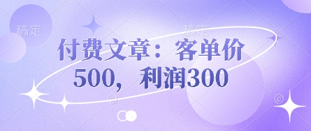 付费文章:客单价500,利润300网赚项目-三才资源库分享