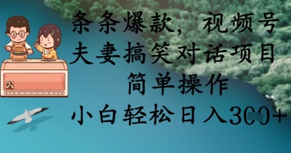 条条爆款，视频号夫妻搞笑对话项目，简单操作，小白轻松日入3张+网赚项目-三才资源库分享