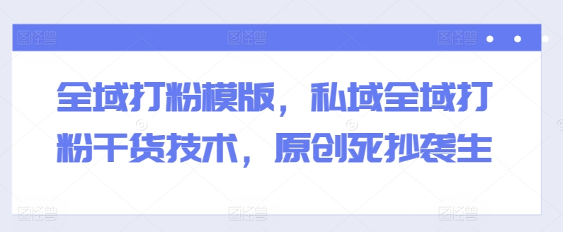 全域打粉模版，私域全域打粉干货技术，原创死抄袭生网赚项目-三才资源库分享