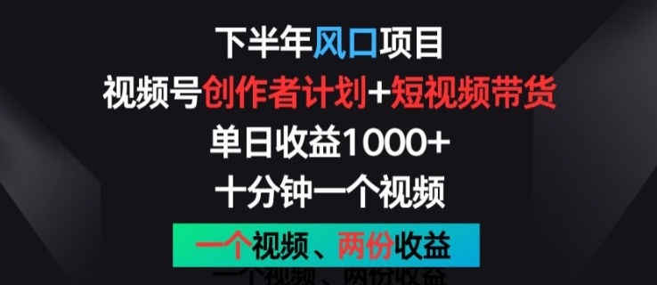下半年风口项目，视频号创作者计划+视频带货，一个视频两份收益，十分钟一个视频网赚项目-三才资源库分享
