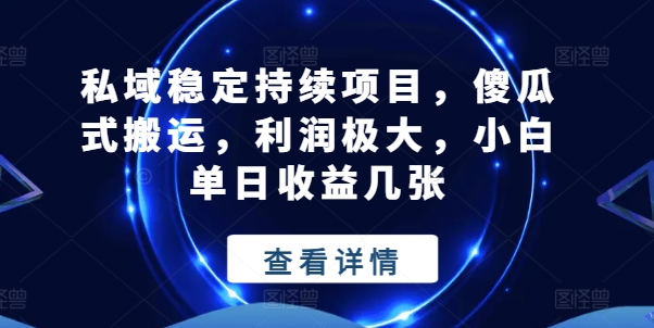 私域稳定持续项目,傻瓜式搬运,利润极大,小白单日收益几张网赚项目-三才资源库分享
