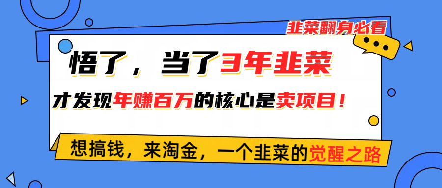 悟了,当了3年韭菜,才发现网赚圈年赚100万的核心是卖项目,含泪分享!网赚项目-三才资源库分享