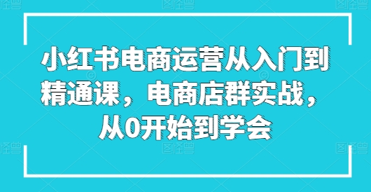 小红书电商运营从入门到精通课，电商店群实战，从0开始到学会网赚项目-三才资源库分享
