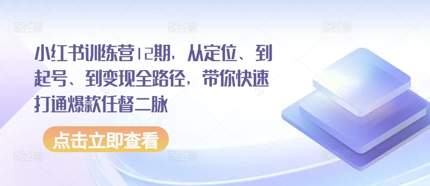 小红书训练营12期，从定位、到起号、到变现全路径，带你快速打通爆款任督二脉网赚项目-三才资源库分享