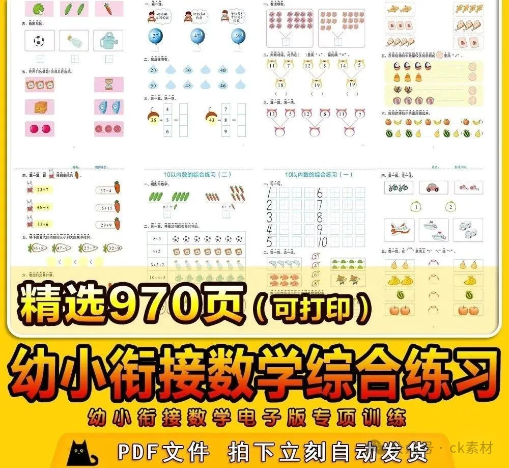 970页，幼小衔接一日一练数学专项训练练习题10/100以内加减法电子版素材-三才资源库分享