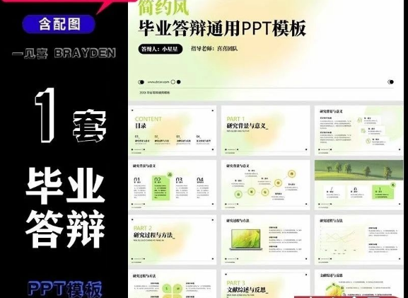 一套艺术酸性渐变视觉本科研究生开题报告汇报毕业答辩PPT模板-三才资源库分享
