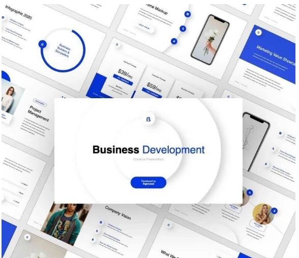 【蓝色商务】高级动态ppt模板keynote项目融资述职报告数据分析-三才资源库分享