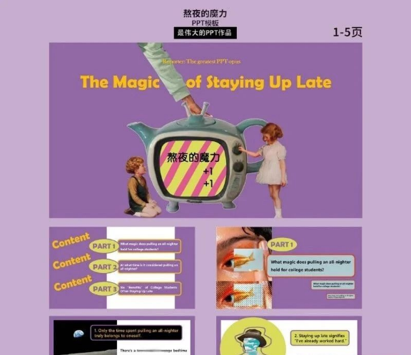 熬夜的魔力 英语prePPT成品模板+中英文对照演讲稿-三才资源库分享