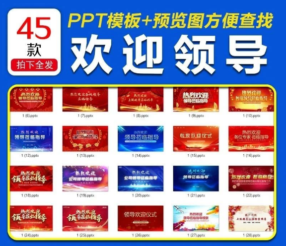 45款，公司企业单位热烈欢迎领导莅临指导PPT模板工作检查计划汇报PPT-三才资源库分享