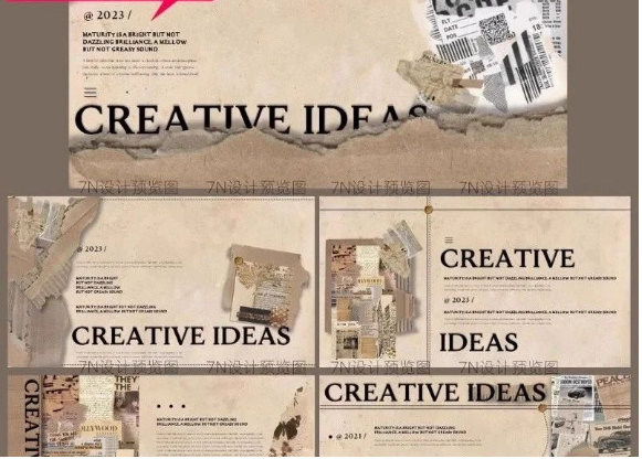 【原创PPT模板一套】复古拼贴手账风素材通用咖色剪贴报牛皮纸-三才资源库分享