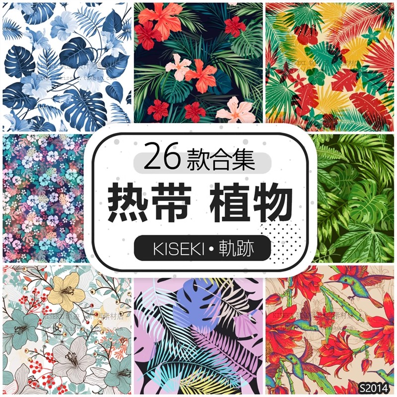 26款,热带树粽叶植物花叶子手绘夏天度假打包合集 eps ai矢量图素材-三才资源库分享