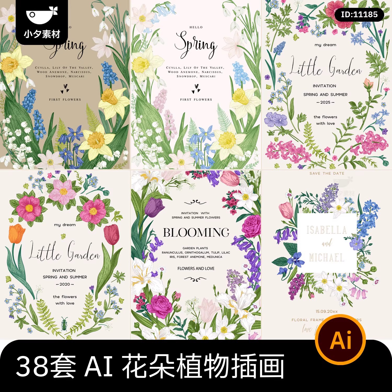 38套，欧式花朵花纹植物叶子插画AI矢量设计素材-三才资源库分享