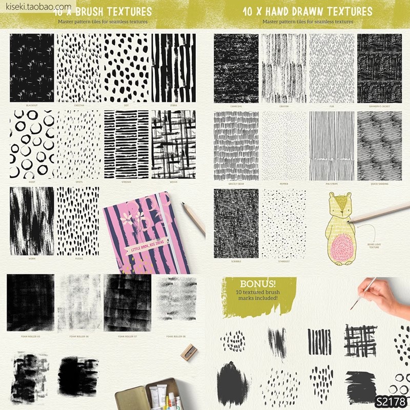 墨迹铅笔涂痕复古怀旧纹理残破效果制作素材 AI矢量图PNG免抠图-三才资源库分享